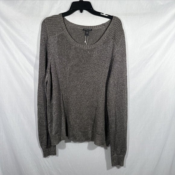 NWT $308 Eileen Fisher [ 2X‎ ] Metallic Ballet Neck Melange Sweater in Grey - Picture 2 of 10